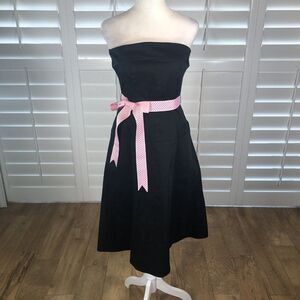 Vtg Strapless Black Pin Up Style Rockabilly Dress 4 Cotton Spandex Swing 80s 90s